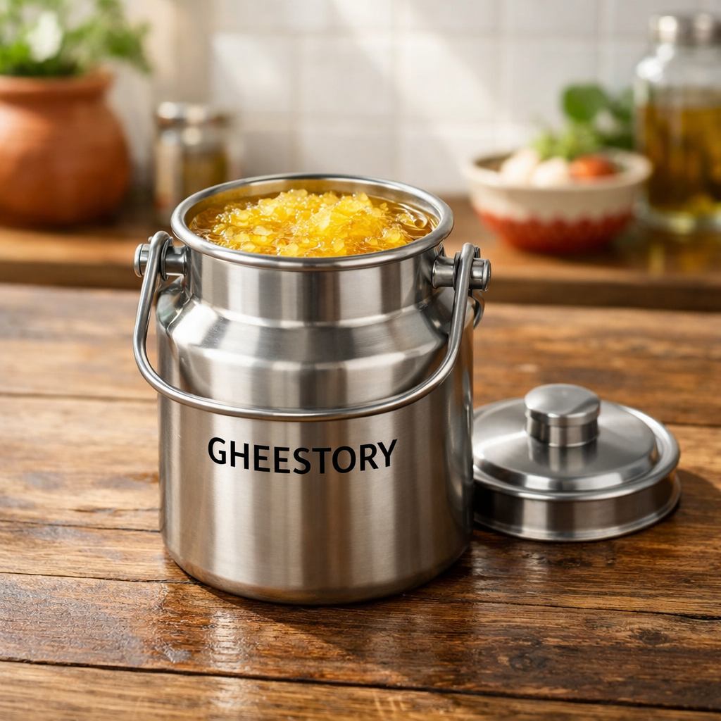 Desi Buffalo Bilona Ghee - 1L Premium Steel Container